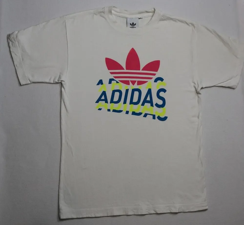 Adidas Originals Trefoil Glitch T Shirt White Pink Yellow Blue Logo Mens S or M